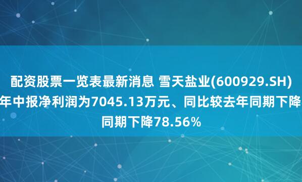 配资股票一览表最新消息 雪天盐业(600929.SH)：2025年中报净利润为7045.13万元、同比较去年同期下降78.56%